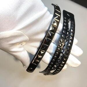 2 PCs Gothic faux leather Bracelets - Punk Grunge  black Chain  bracelet